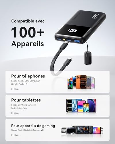 Batterie Externe Magnétique 10000mAh PD 20W Pour IPhone 12-16 - Charge Sans Fil Et Filaire, Support Intégré